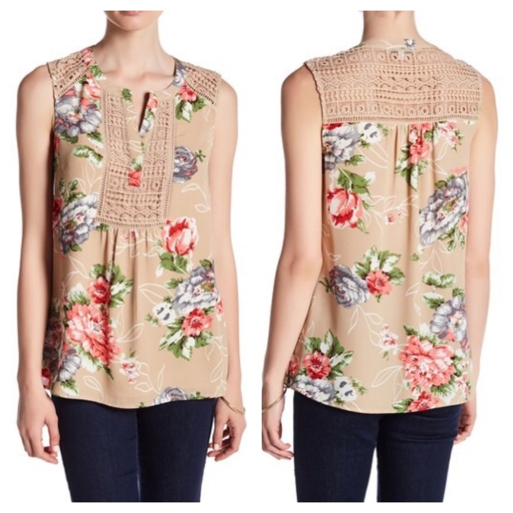 NWT DR2 Daniel Rainn Crochet Tank Floral Top Shell